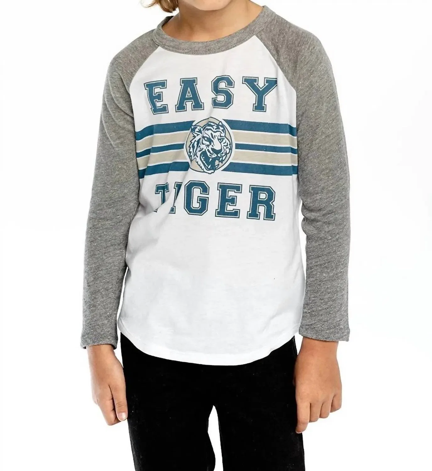 Детская футболка для мальчиков с длинным рукавом реглан с принтом Easy Tiger Chaser, White — фото 2
