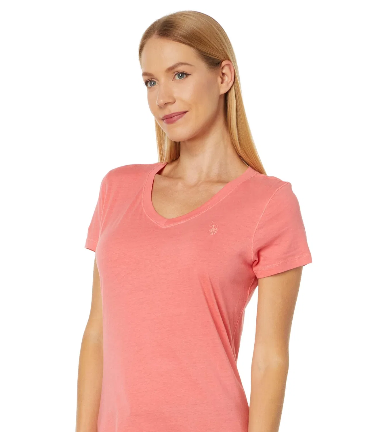 Женская футболка с коротким рукавом и V-образным вырезом U.S. POLO ASSN., Sugar Coral — фото 3