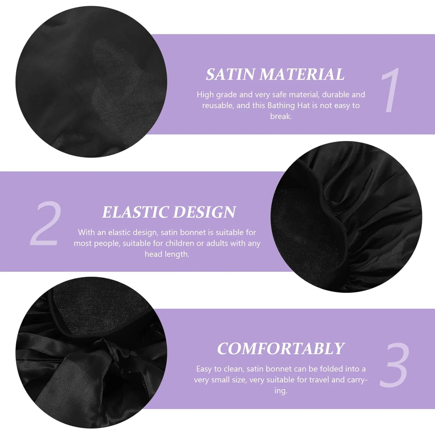 Шапочка для душа Satin Cap, Beavorty, 3 шт, 42x42 см, Black — фото 2