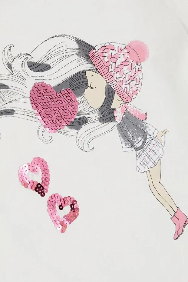 Детская футболка для девочек с длинным рукавом с принтом Girl'S long sleeve t-shirt with sequin heart print Breeze, Ecru — фото 4