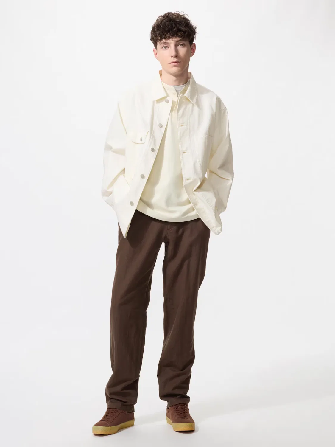 Брюки Uniqlo, удлиненные, из смесовой льняной ткани, темно-коричневый