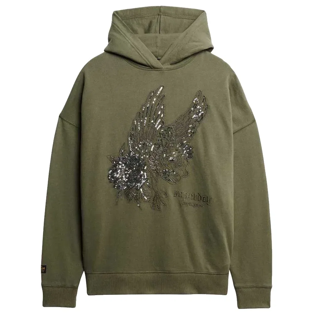 Худи оверсайз Tattoo Embellish Superdry, зеленый