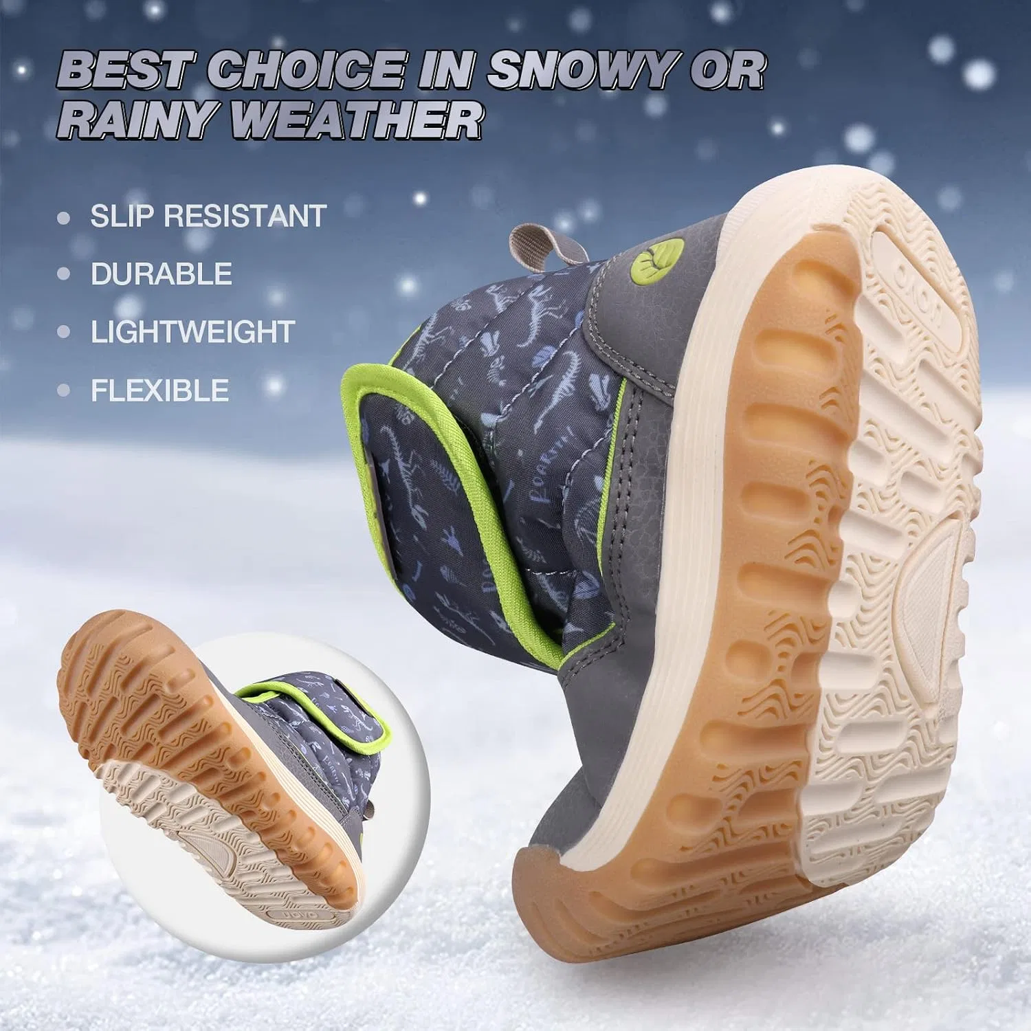Детские зимние ботинки для мальчиков водонепроницаемые с принтом Snow Fashion Eggseed, Navy Blue Green — фото 2