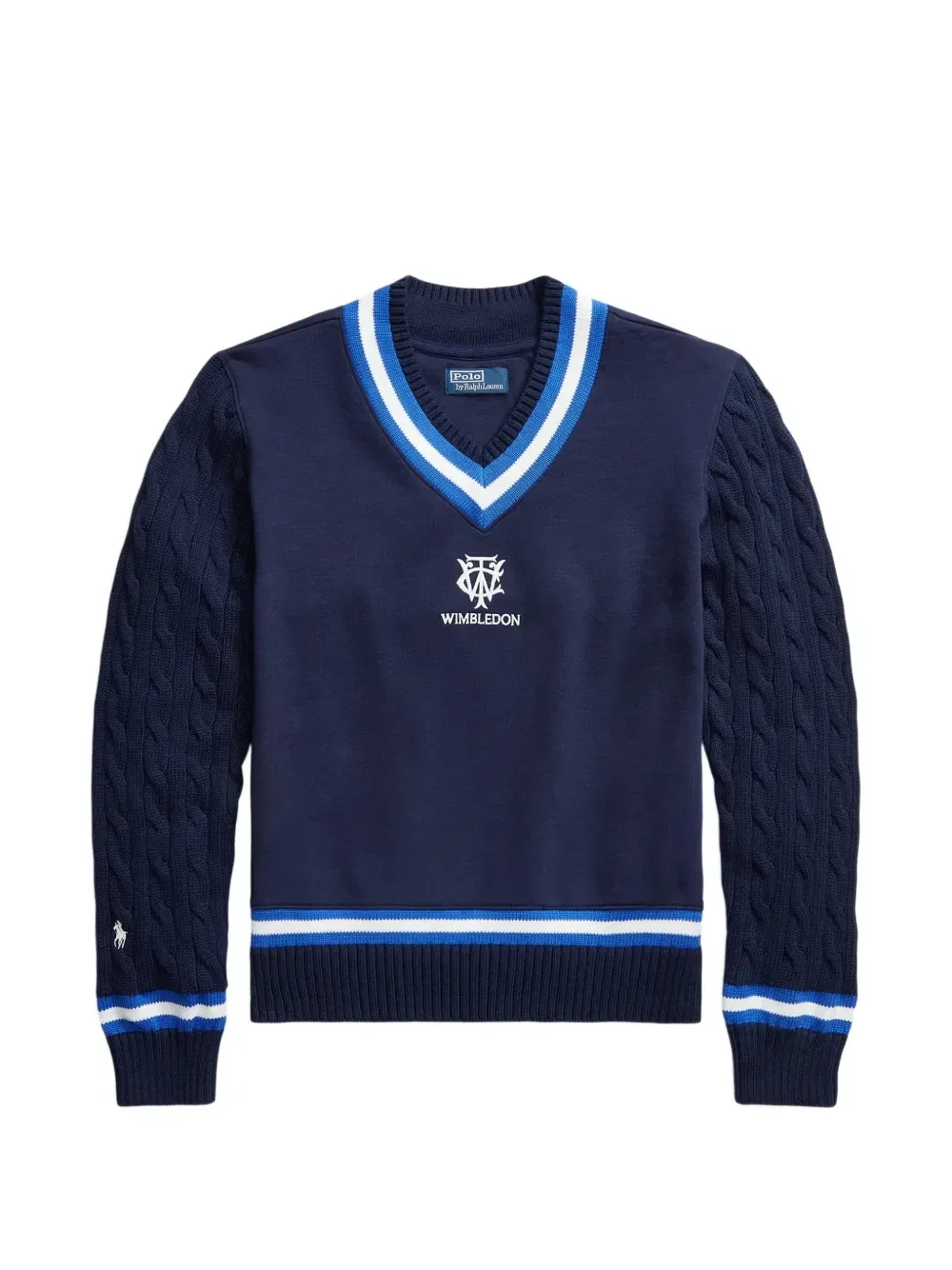 Свитер связанный вязкой «косичка» Уимблдон Polo Ralph Lauren, синий