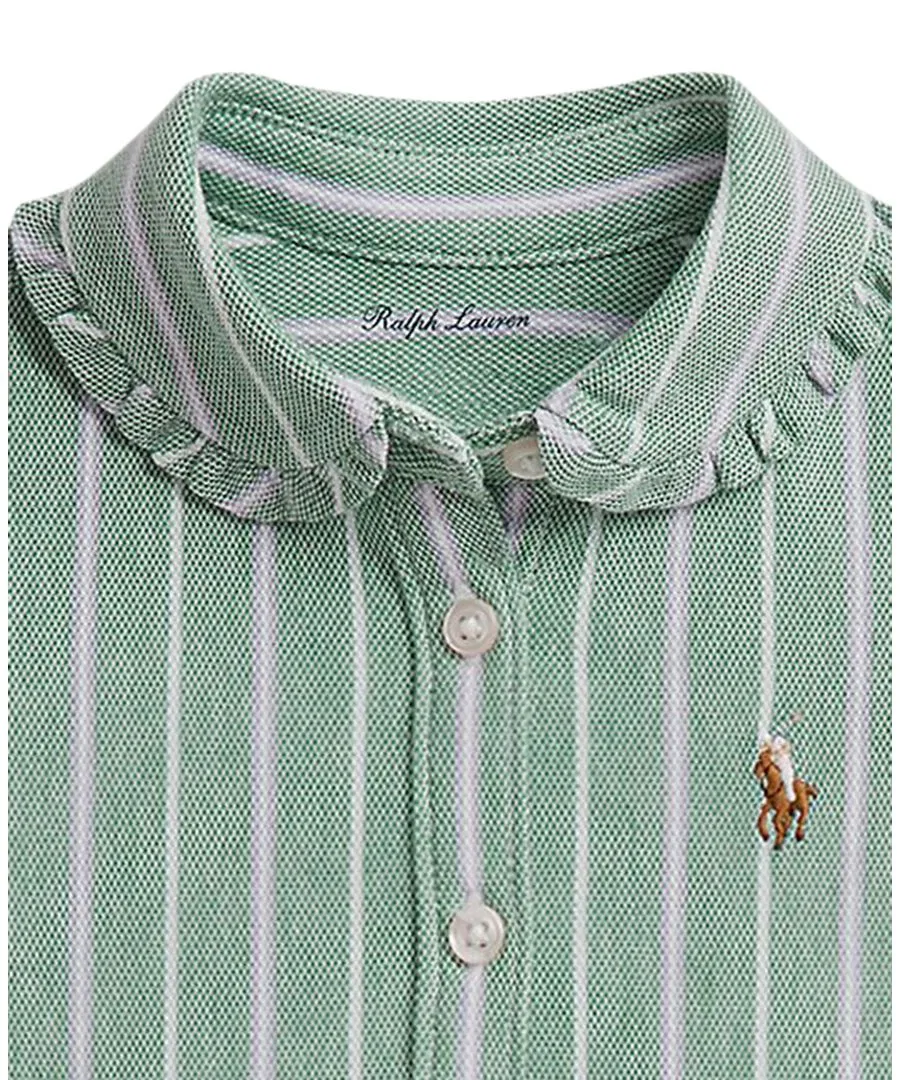 Платье-рубашка из хлопка с полоской и шортами-панталонами, модель Striped Knit Oxford Shirtdress Polo Ralph Lauren, Forest Lavender — фото 3