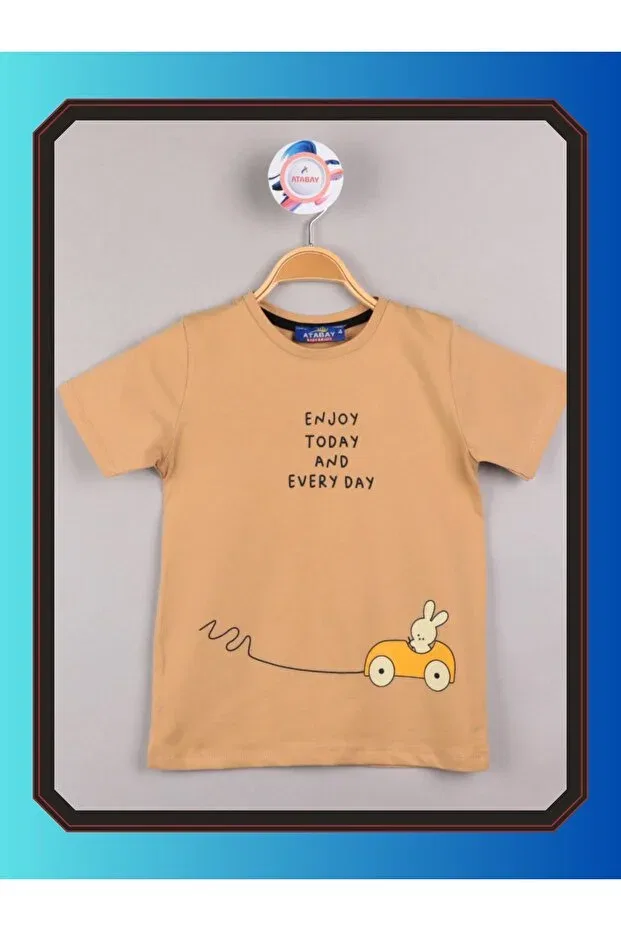 Детская футболка для мальчиков хлопковая Enjoy rabbit print fun and colorful cotton kids t-shirts short sleeve 36/1 full lyc single jersey Edoy, Brown