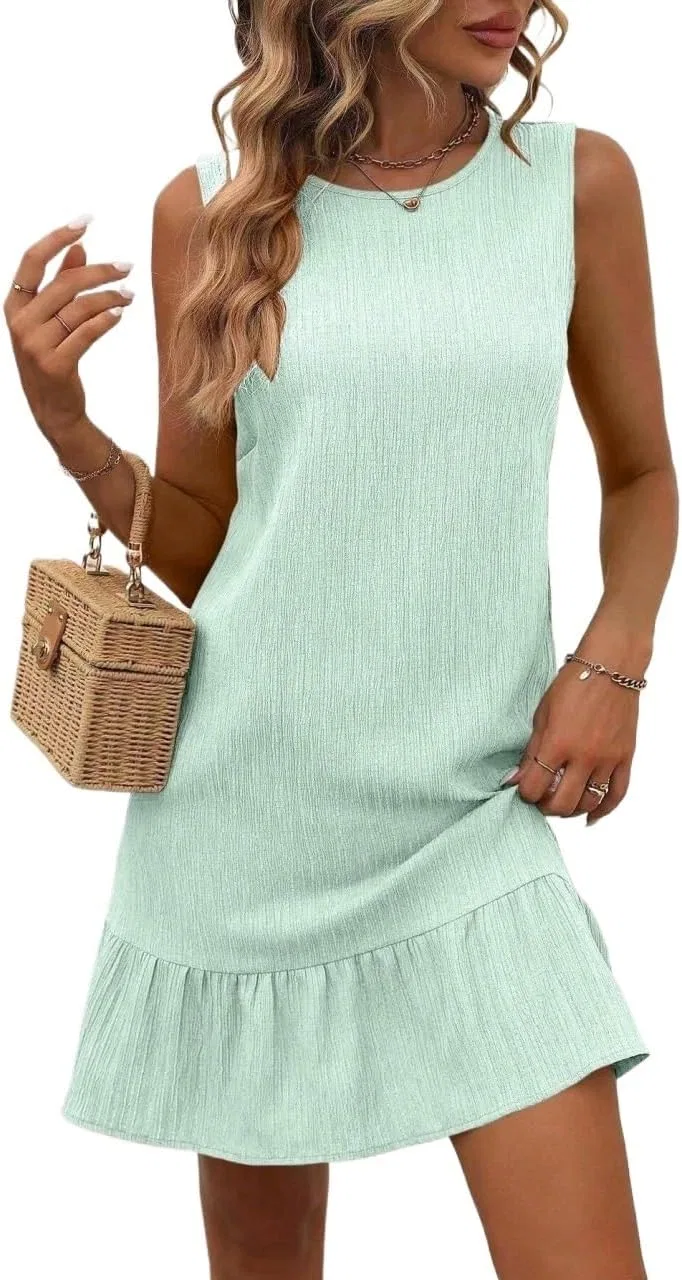 Женское короткое платье с рюшами без рукавов Mint Green