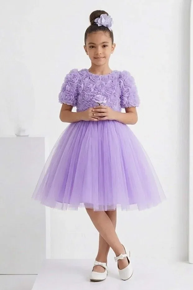 Детское платье для девочек с геометрическим принтом Luvia short sleeve girls tutu evening dress m00811 Mnk Baby&Kids, Lila — фото 4