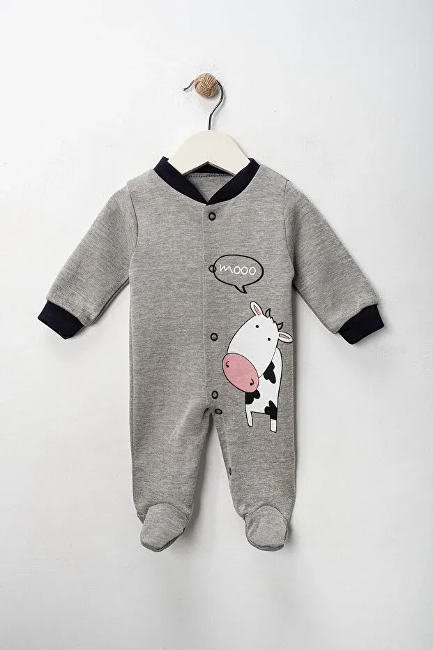 Детский комбинезон-комплект с принтом Newborn 3 Piece Lamb Cow Romper Set Pırlanta Baby, Multicolor — фото 4