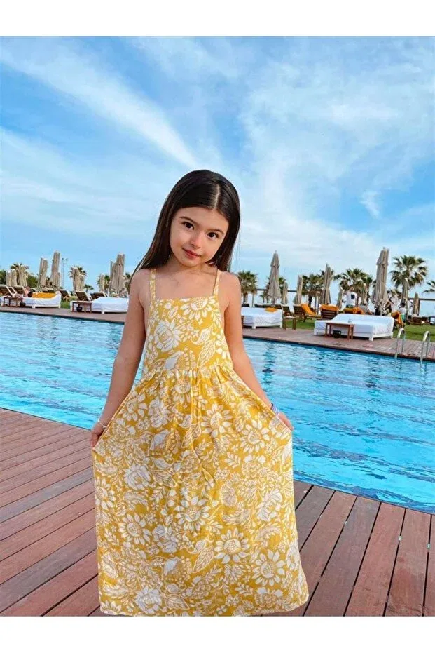 Детское платье для девочек с цветочным принтом Hilal Akıncı Kids, Yellow — фото 4