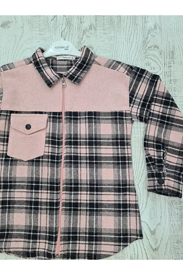 Детская рубашка с длинным рукавом Plaid Lumberjack Unisex Zipper Shirt Esterella, Pink