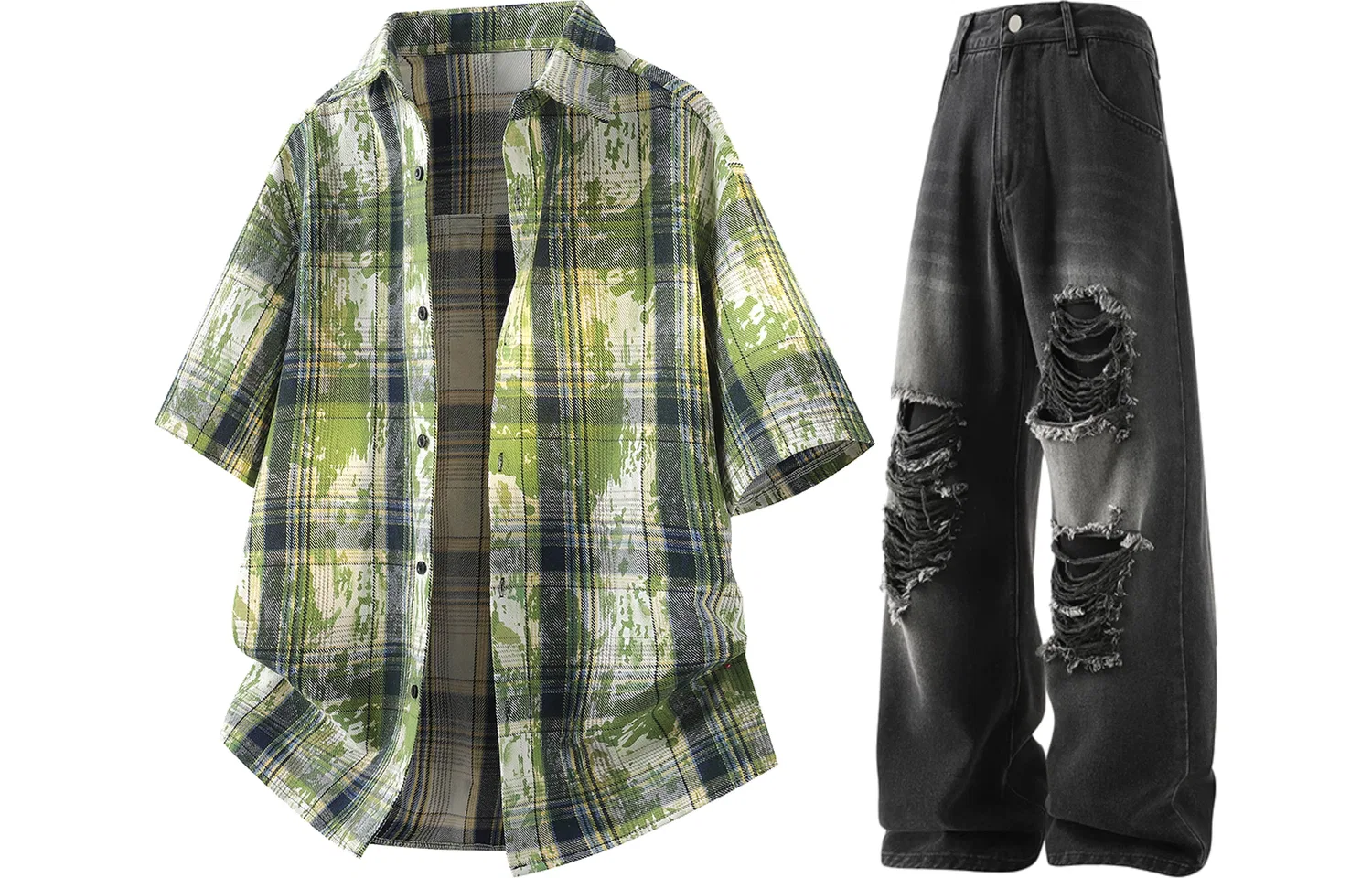 Детский комплект спортивной одежды с лацканом Casual Sportswear GWAF, Green Plaid/Black