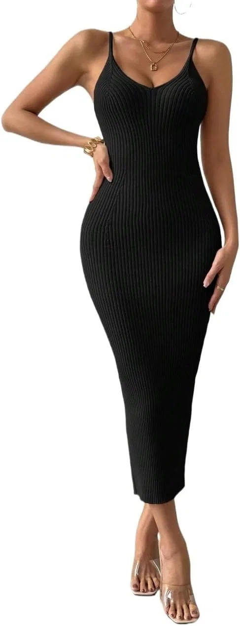 Женское длинное платье облегающее из трикотажа, Black