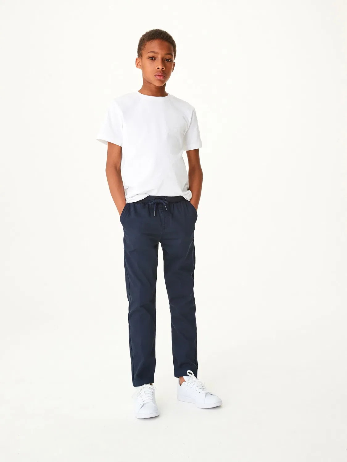 Брюки повседневные на резинке, модель Regular Fit Rib Waist Pull-On Next, темно-синий