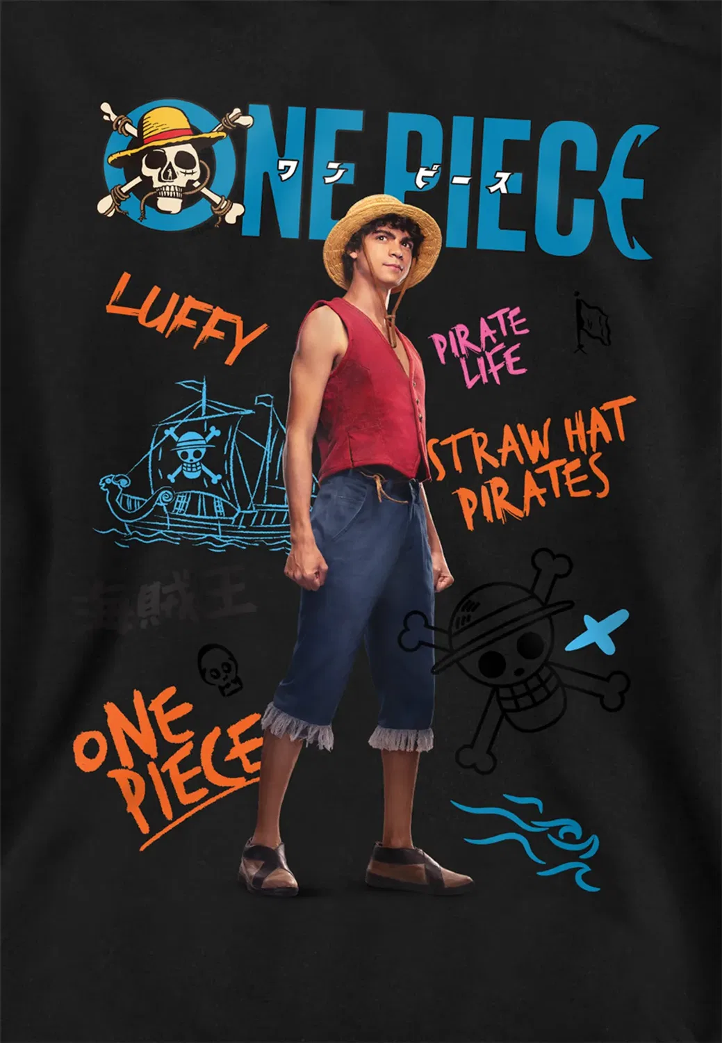 Детское худи с принтом Luffy Pirate Life One Piece, Black — фото 2