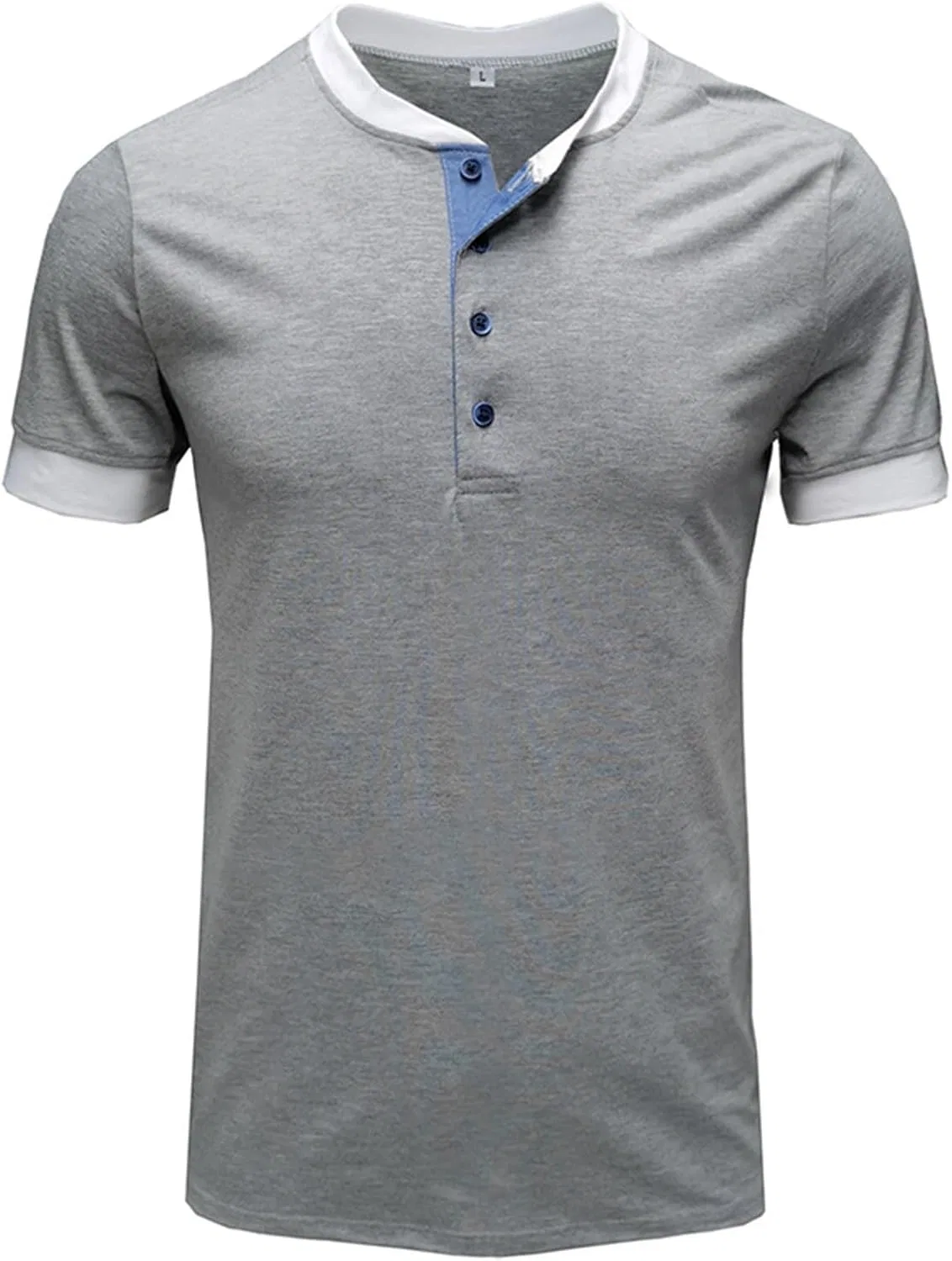 Мужская футболка с V-образным вырезом и пуговицами, облегающая Lightweight, Grey — фото 2
