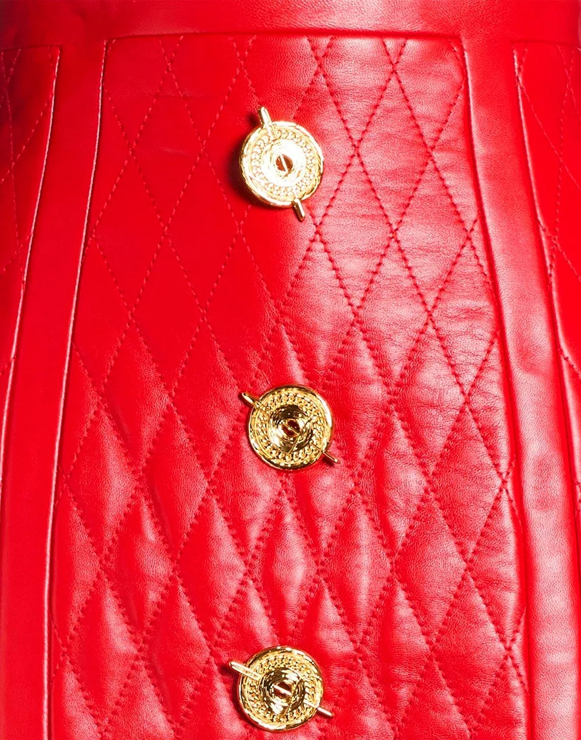 Женская расклешенная юбка из кожи с аппликацией Balmain, красный — фото 4