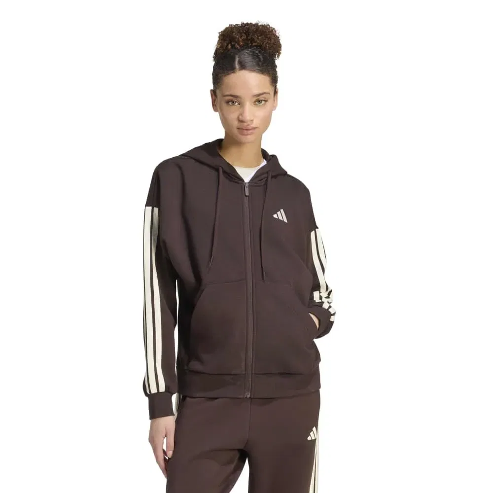 Худи на молнии Adidas Essentials 3 Stripes Fleece, коричневый