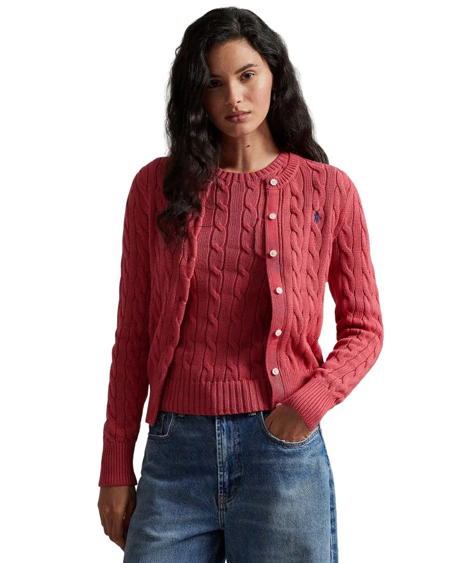 Кардиган с круглым вырезом из хлопка с косами Polo Ralph Lauren, Nantucket Red