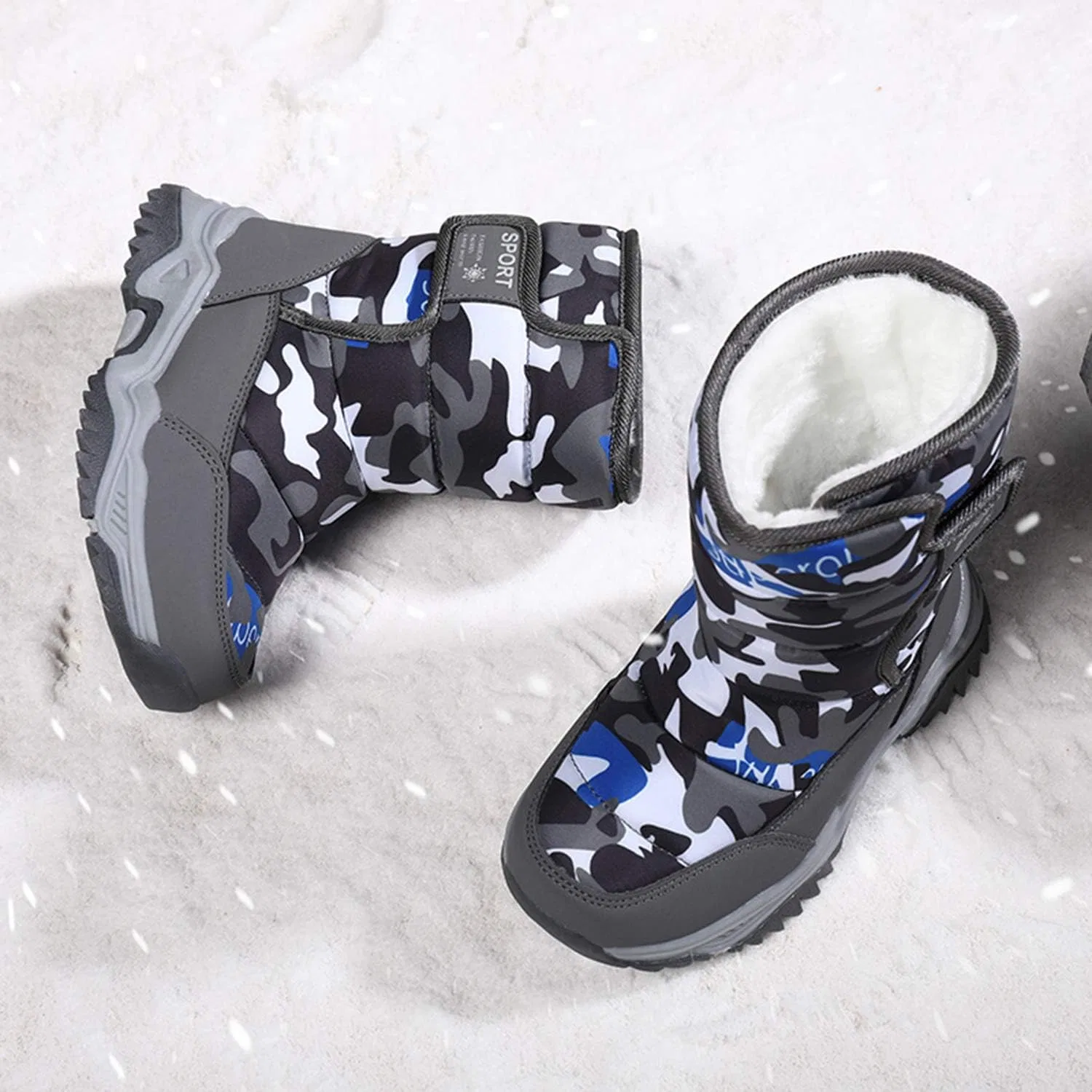 Детские зимние ботинки с меховой подкладкой Snow Boots Eliogn, Camouflage Gray — фото 3