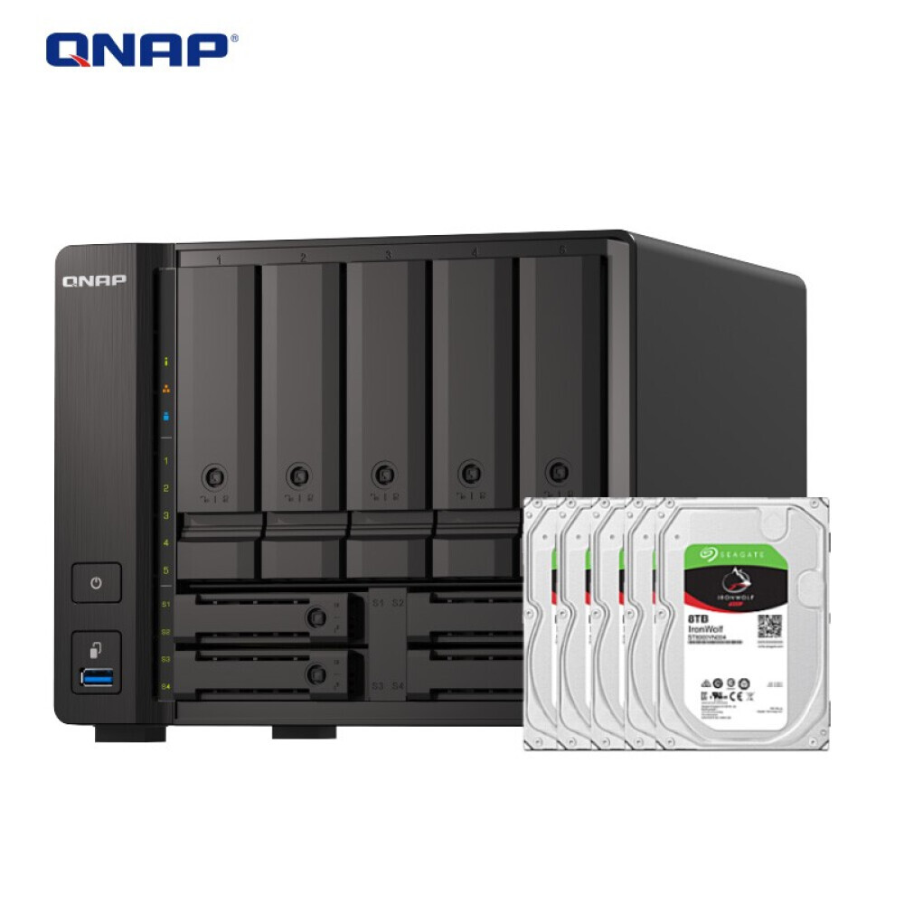 

Сетевое хранилище QNAP TS-h973AX-32G с 9 отсеками с 5 Seagate IronWolf 8Тб