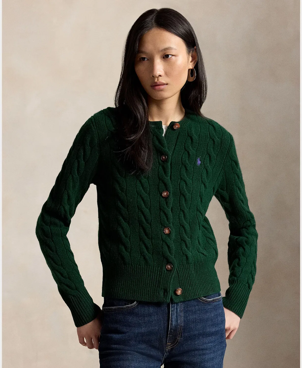 Трикотаж и свитера из шерсти, Cárdigan Cachemira Punto Ochos, Polo Ralph Lauren, темно-зеленый