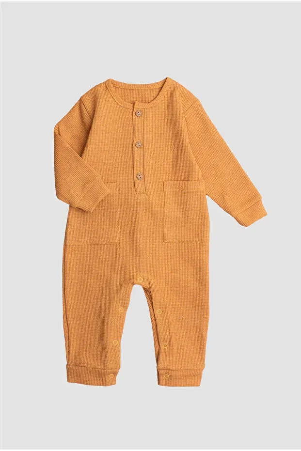 Детский комбинезон для девочек хлопковый Waffle visual wooden button cotton baby romper Chicsy Baby, Hardal