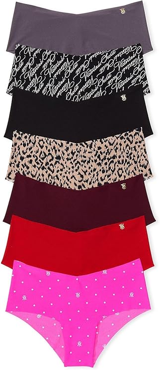 Комплект трусов Victoria's Secret Women's No Show Cheeky Minimal Coverage, 7 штук, розовый/красный/сиреневый
