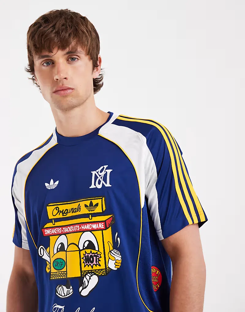 Футболка Adidas Originals Jersey с графическим принтом, темно-синяя — фото 4