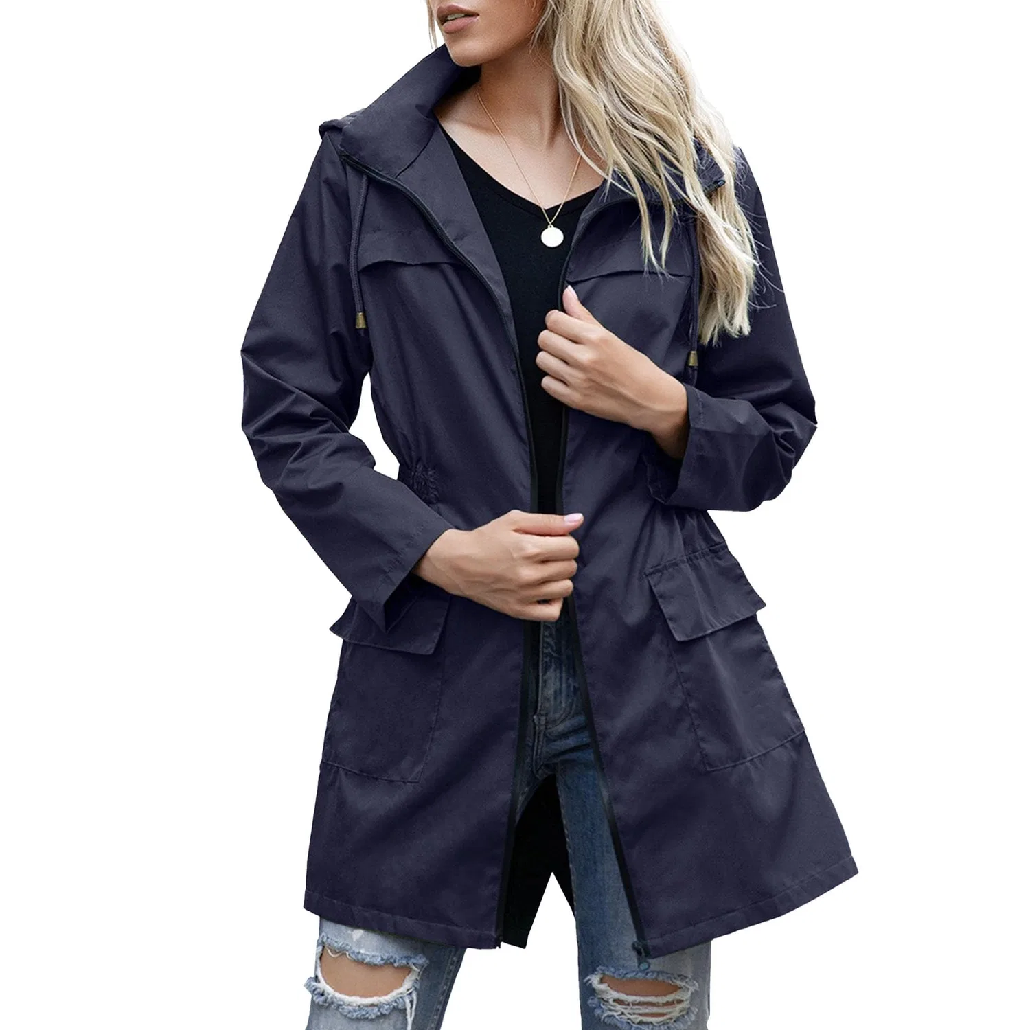 Женская водонепроницаемая куртка с капюшоном для велоспорта, blue navy
