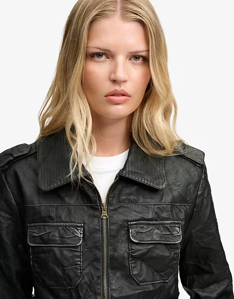 Куртка Superdry Angelina из искусственной кожи, черный — фото 3