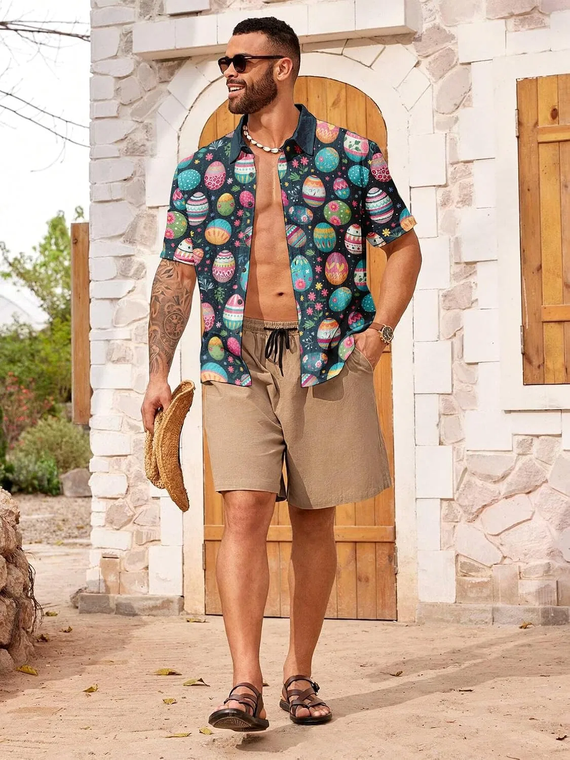 Мужская рубашка с принтом Easter Button Down Shirts, тёмно-синий — фото 2