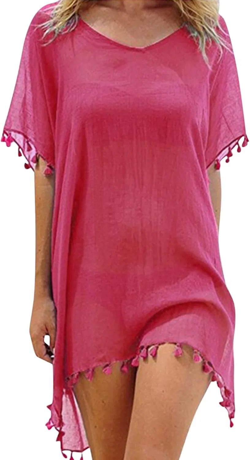 Женская пляжная накидка классическая купальник Solid, Hot Pink — фото 2