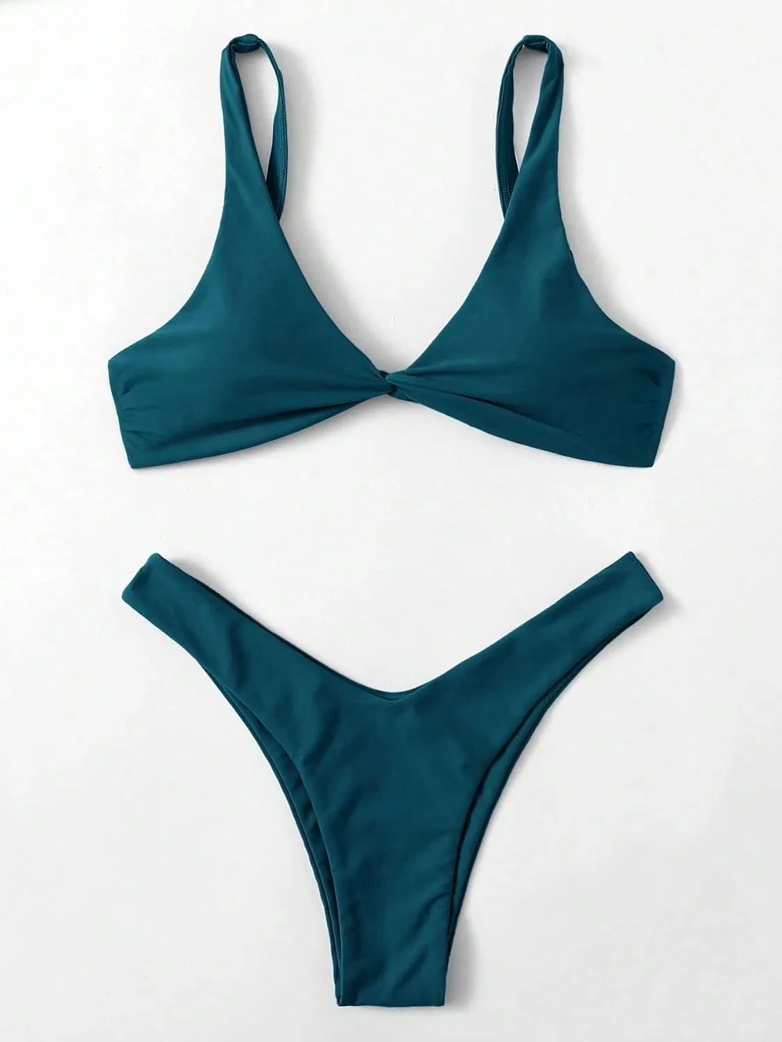 Женский бикини-сет с высокой талией и закрученным узлом, Teal Blue — фото 3