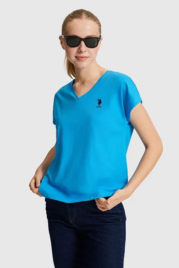 Женская футболка с v-образным вырезом U.S. Polo Assn., Kobalt — фото 3