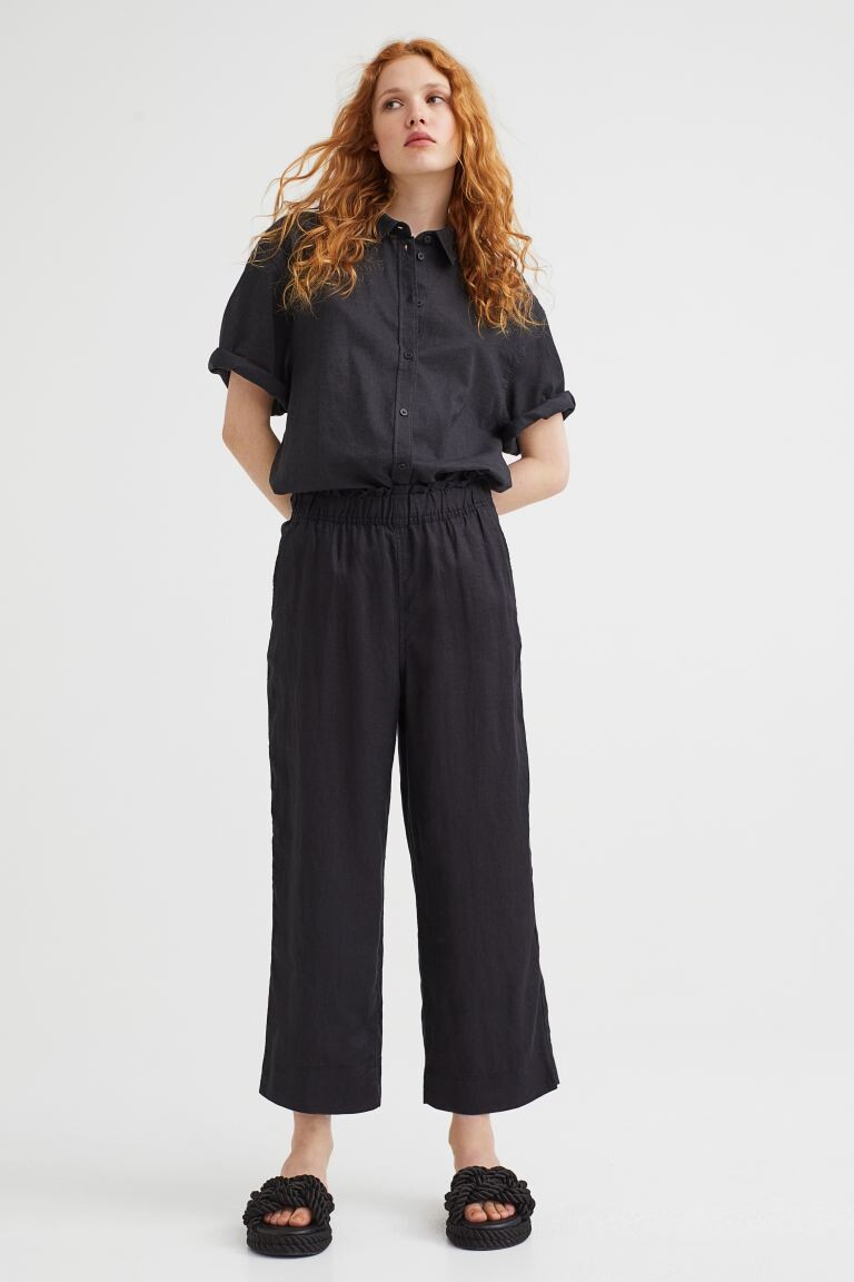 

Льняные брюки до щиколотки H&M, черный