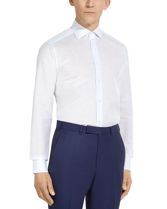

Полосатая рубашка Centoventimila Regular Fit из хлопка и льна ZEGNA, синий