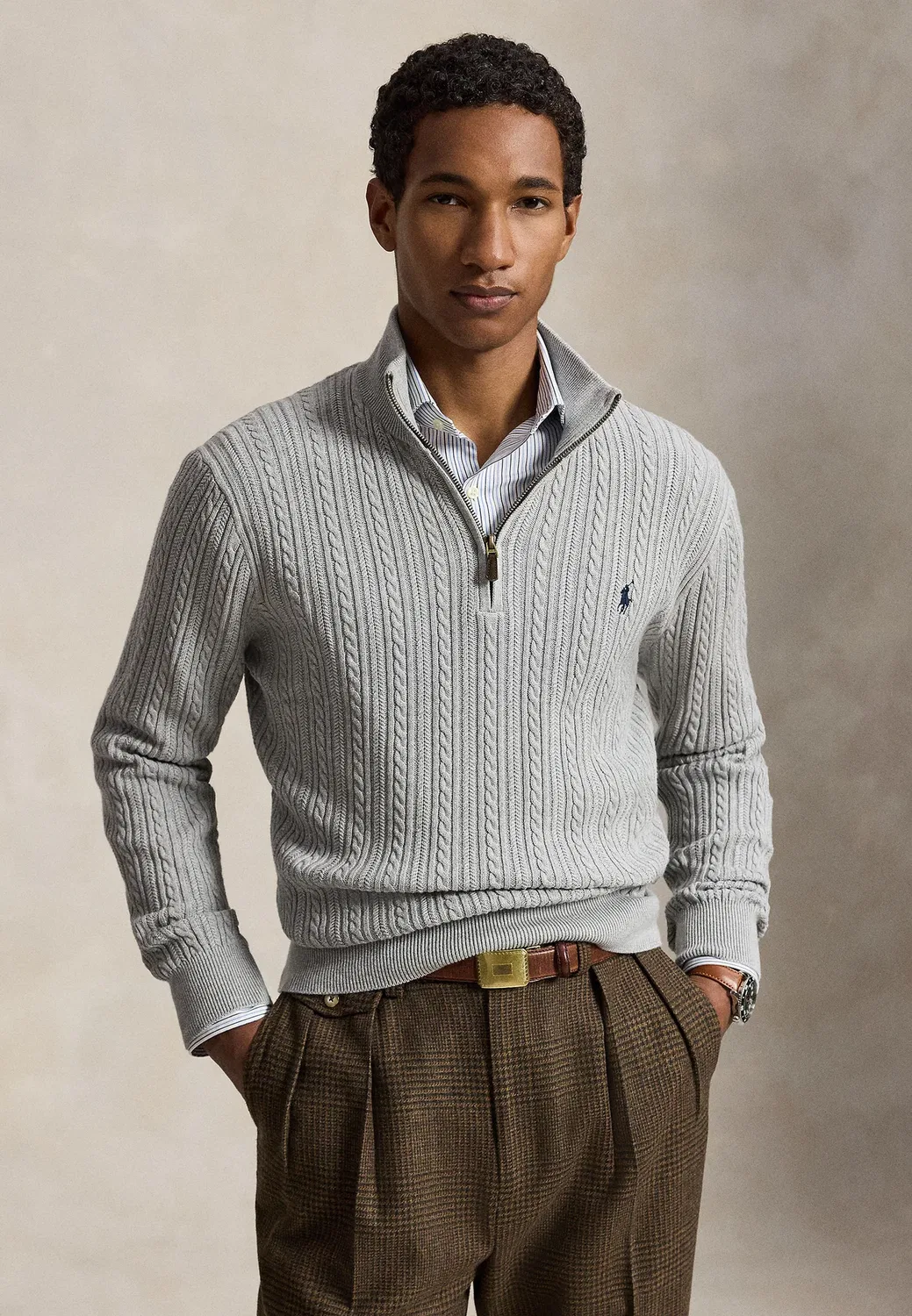 Хлопковый свитер с высоким воротником и косами Polo Ralph Lauren, Andover Heather