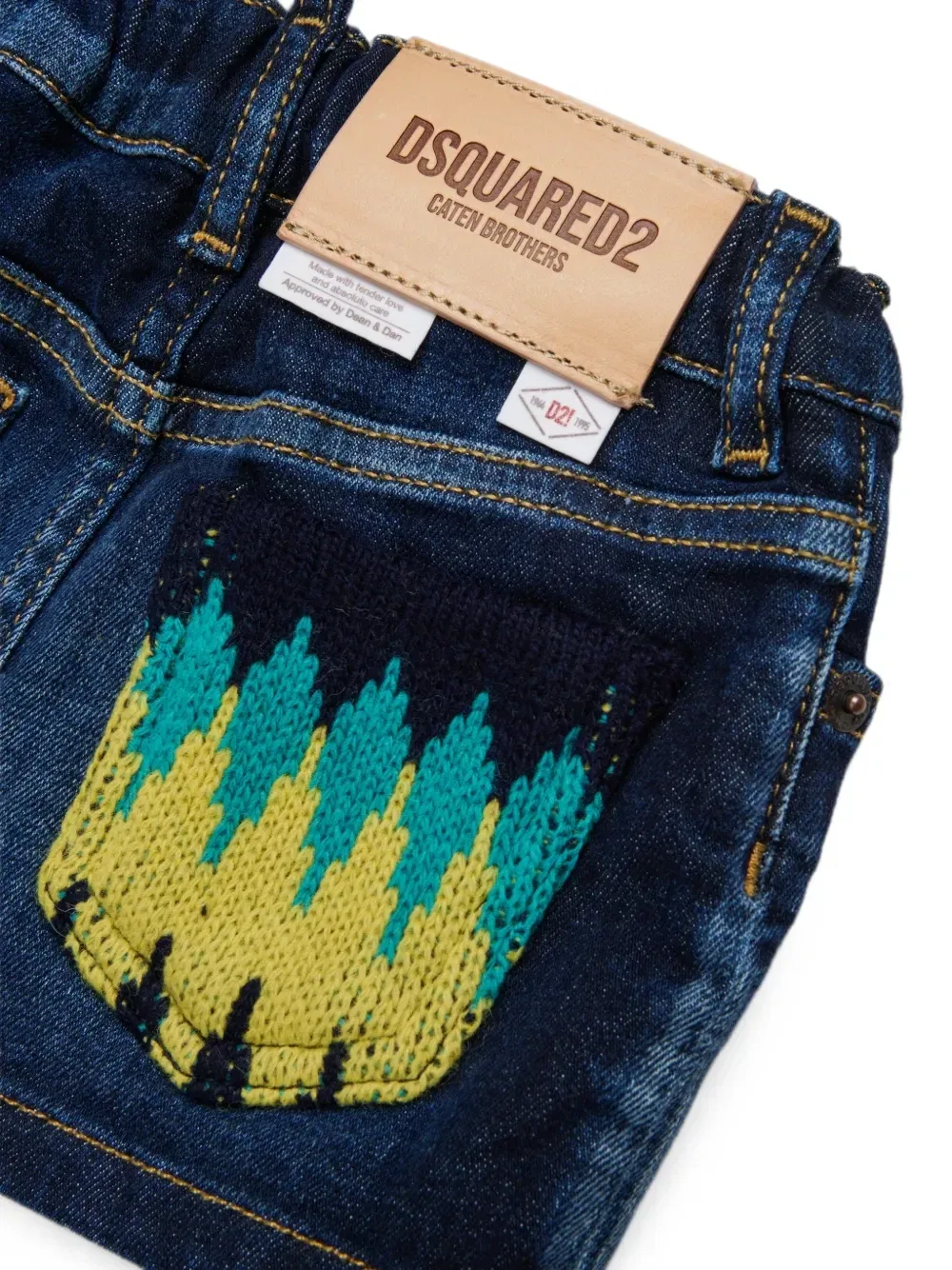 Джинсовая мини-юбка с вышитыми карманами Dsquared2 Kids, синий — фото 4