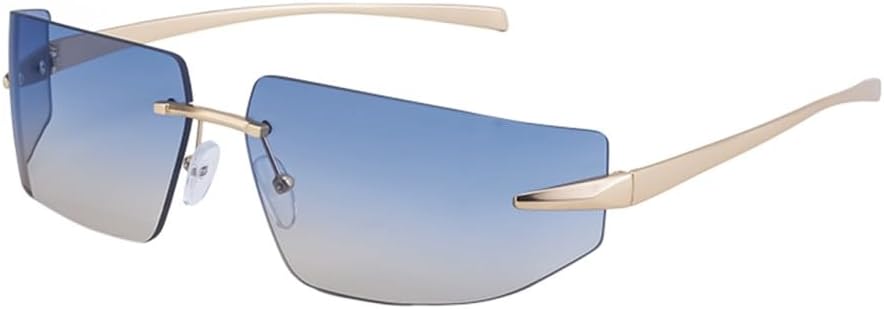 

Солнцезащитные очки без оправы прямоугольной формы для женщин в стиле панк, солнцезащитные очки для мужчин в винтажном стиле, прямоугольные очки без оправы MTZJH, C9blueyellow