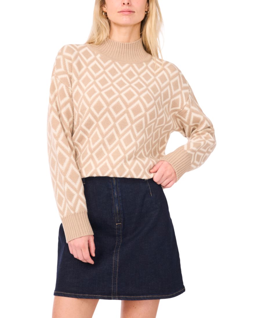 

Женский свитер с высоким воротником, геометрическим принтом и длинными рукавами Vince Camuto, Oxford Tan