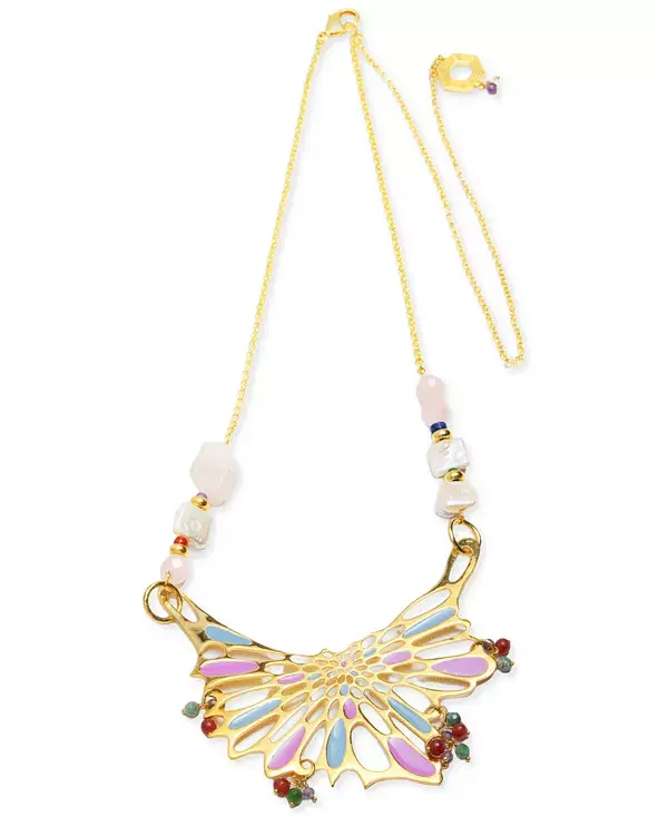 

Крупное ожерелье из смешанных драгоценных камней, покрытое 18-каратным золотом, длина 40 дюймов + удлинитель 10 дюймов Nectar Nectar New York, gld