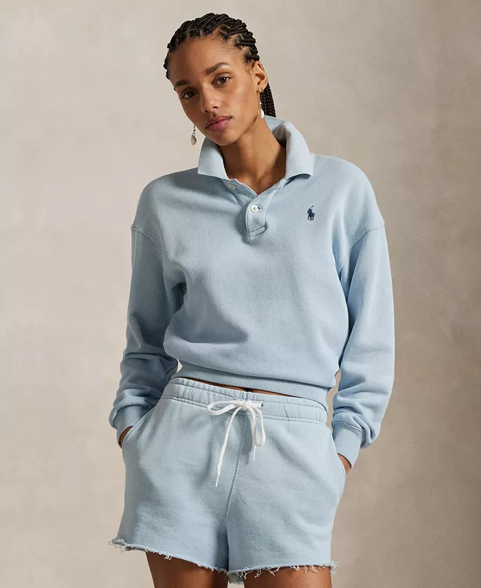 

Женская легкая флисовая толстовка-поло с длинным рукавом Polo Ralph Lauren, синий
