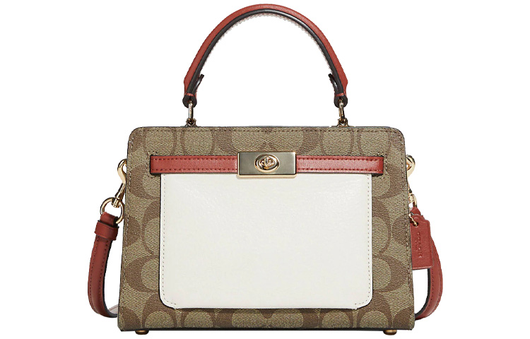 

COACH Холщовая сумка с кожаными деталями через плечо трансформер женская бежевая и белая