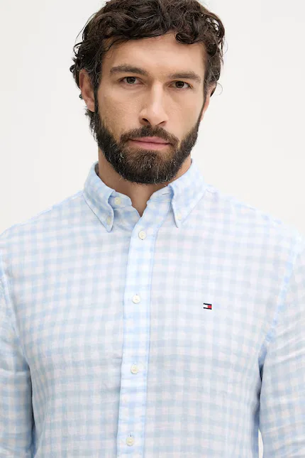 Рубашка мужская из льна в клетку Tommy Hilfiger, синий — фото 4