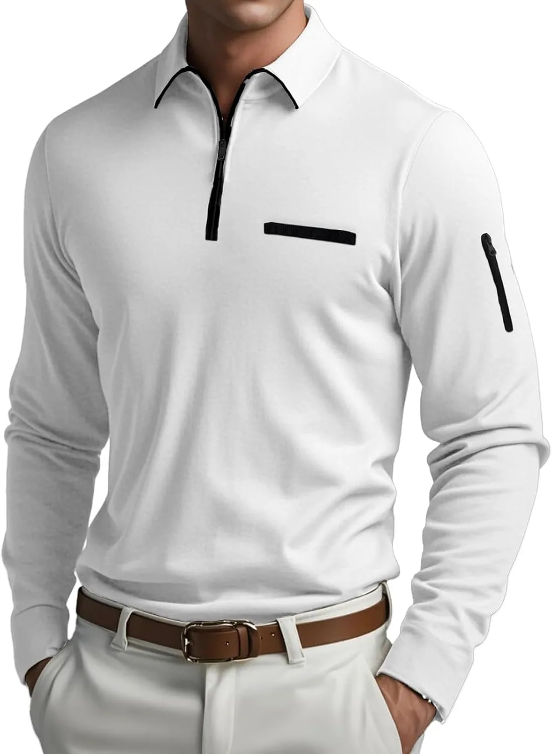 

Легкая поло для мужчин с длинным рукавом и молнией 1/4 Thatrich