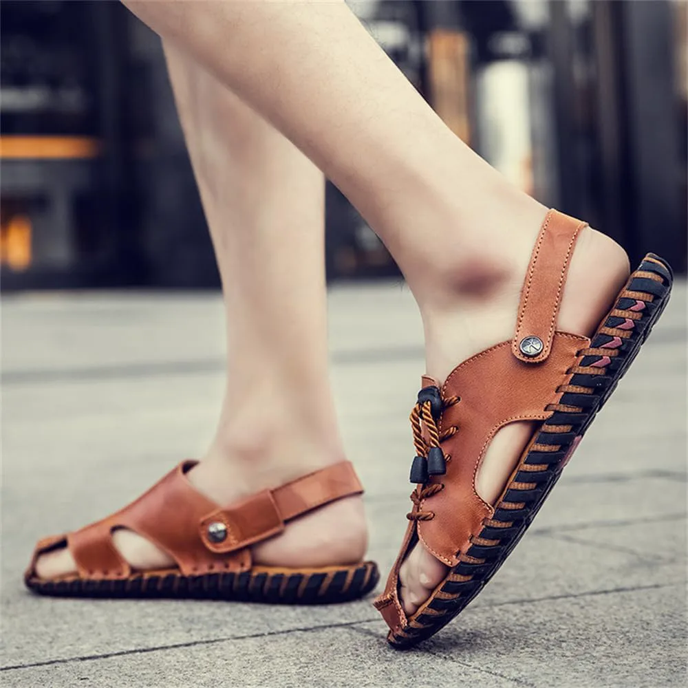 Men's Summer Handmade Leather Сандалии Casual Closed Toe Beach Fisherman Shoes Outdoor Sports Сандалии Abborora, красный/коричневый — фото 3