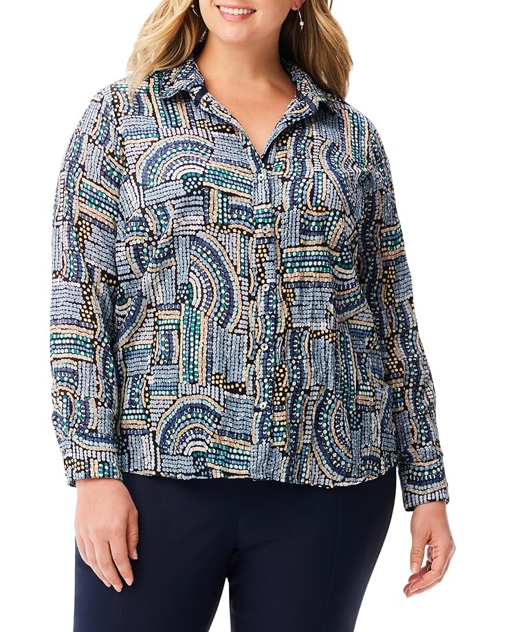 

Рубашка NIC+ZOE Mosaic Mix Crinkle Shirt, синий