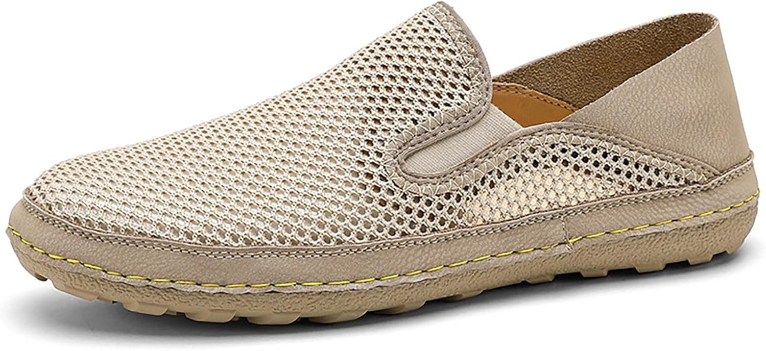 

Мужские легкие лоферы из сетки с плоской эластичной подошвой, удобные, с круглым носком, дышащие, на скользящей подошве, повседневные лоферы, работы, походов, мокасины, лодочные туфли Forevercan, бежевый