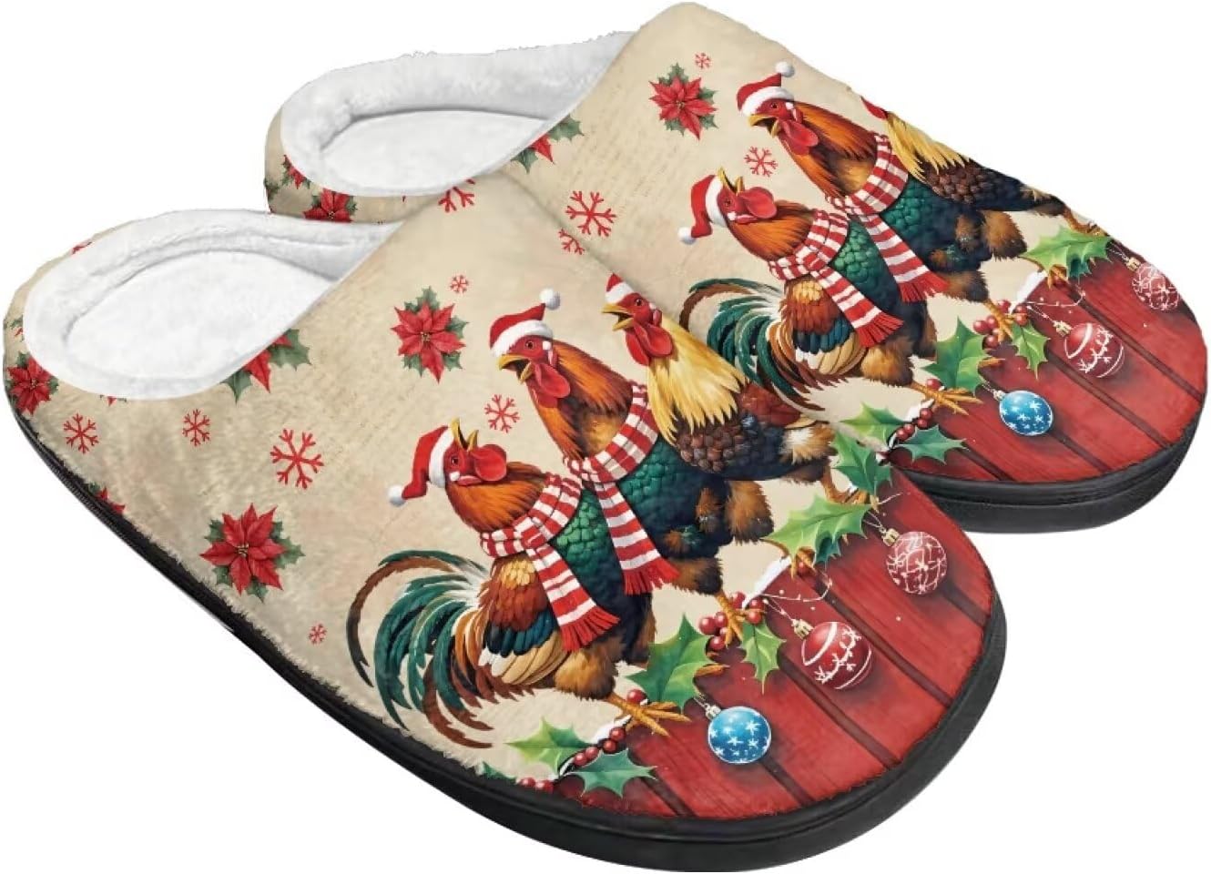 

Женские уютные пушистые тапочки унисекс с легким надеванием, повседневные домашние тапочки для спальни с противоскользящей подошвой для мужчин Tomeusey, Christmas Chickens